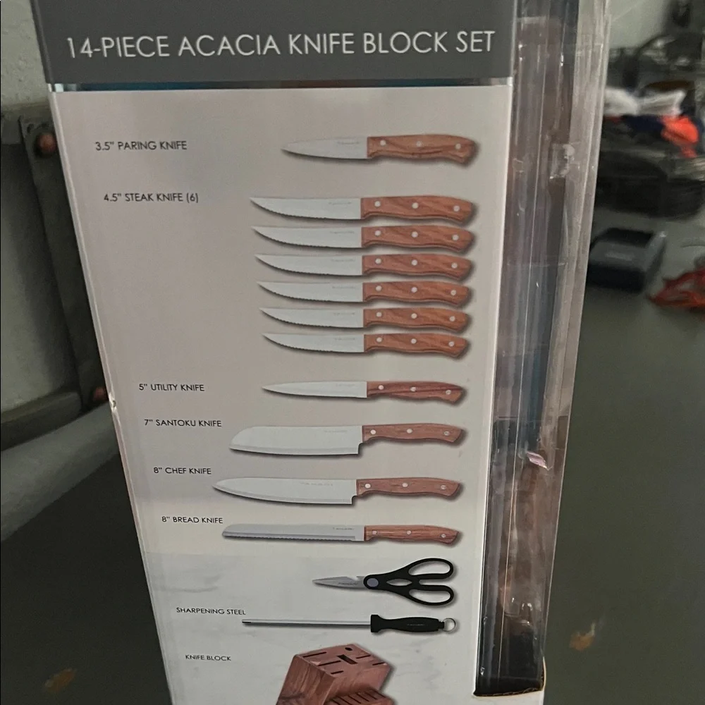 Tahari Acacia Knife‎ Block Set - Brown and Silver